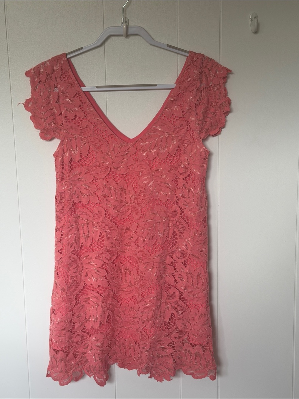 BB Dakota Coral Lace V-Neck Dress